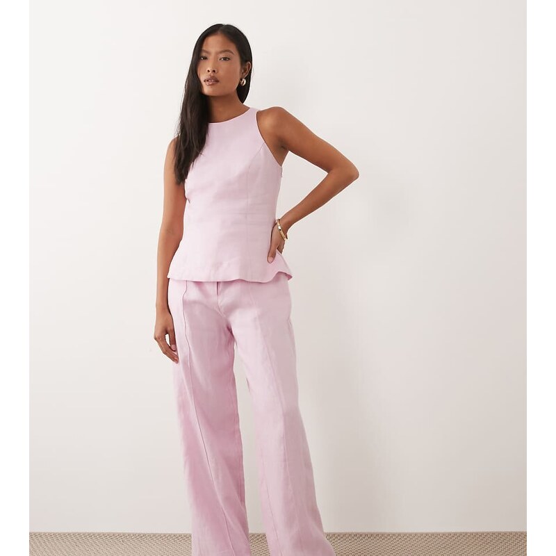Forever New Petite linen blend tailored wide leg trouser co-ord in 115555010