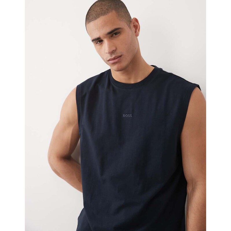 BOSS Orange Hugo Boss relaxed fit sleeveless tee in dark blue