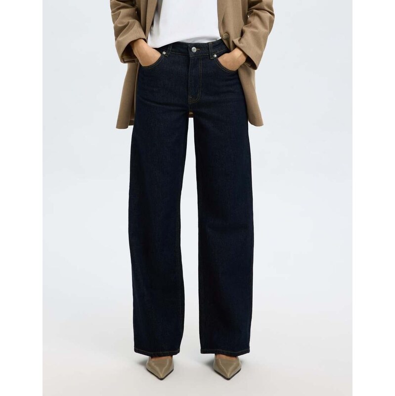 Selected Wide leg jeans in dark blue denim 115522510