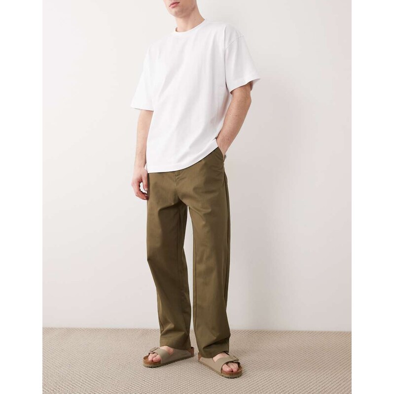 ASOS DESIGN relaxed tapered elasticated trouser in khaki-Green