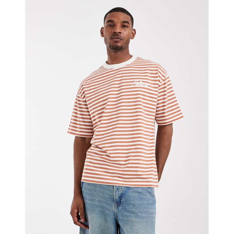 ASOS DESIGN heavyweight oversized t-shirt in orange stripe-Multi