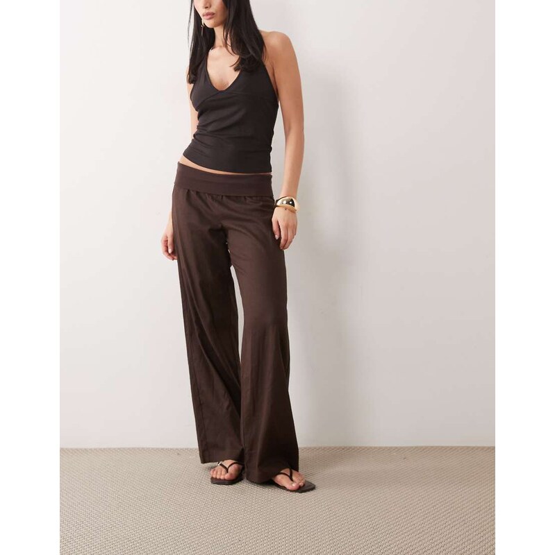 Cotton On haven linen fold over trouser in dark oak-Brown
