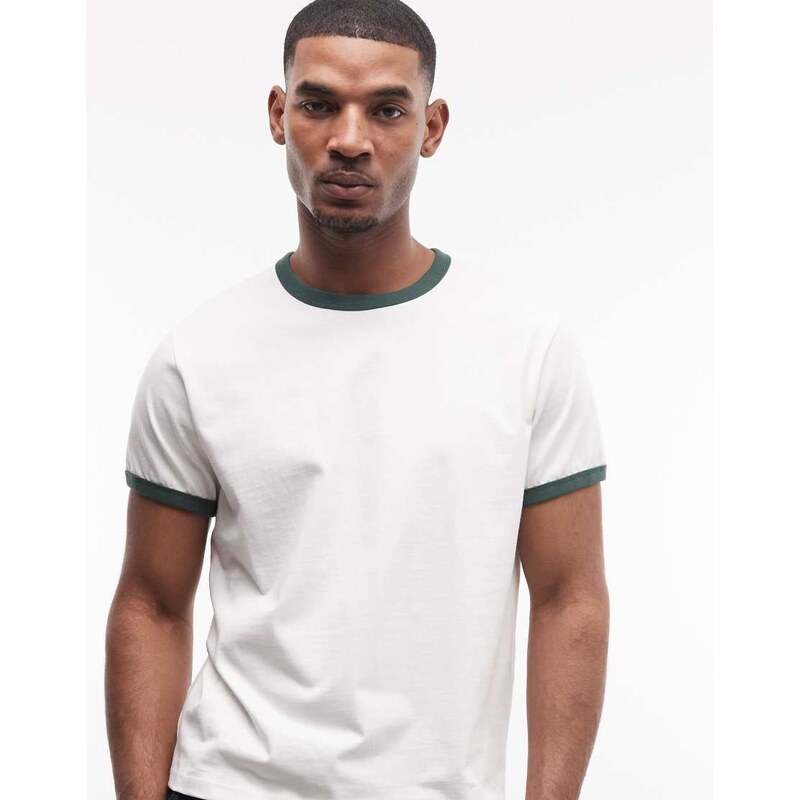 Weekday ringer t-shirt in off-white with green contrast rib