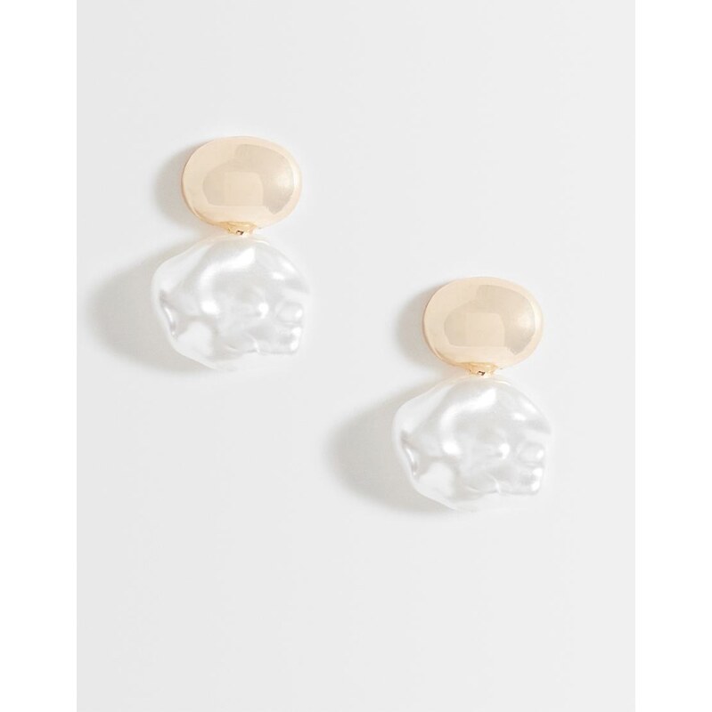 ASOS DESIGN small stud earrings with double drop faux-pearl