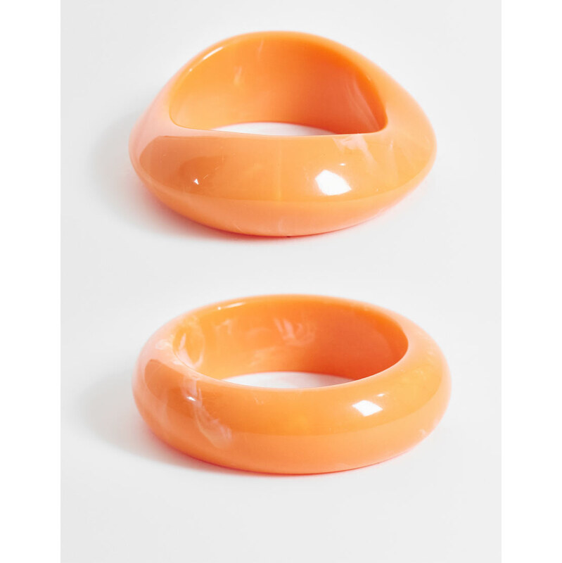ASOS DESIGN pack of 2 resin bangles in coral-Orange