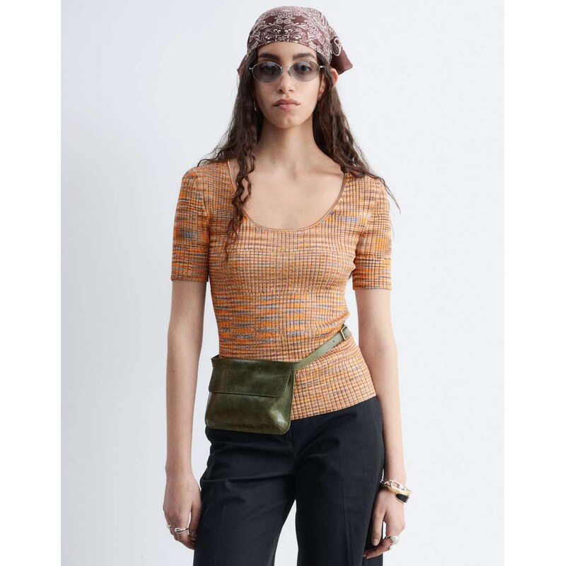 & Other Stories short sleeve knit top in light orange 115604970