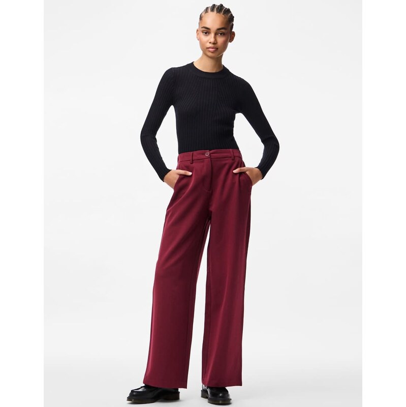 Pieces Wide-leg trousers in tawny port-Red 115523227