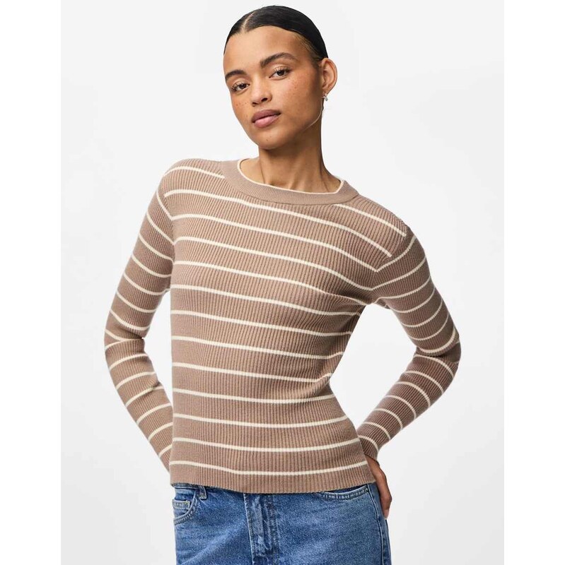 Pieces Knitted pullover in greige-Brown 115523233