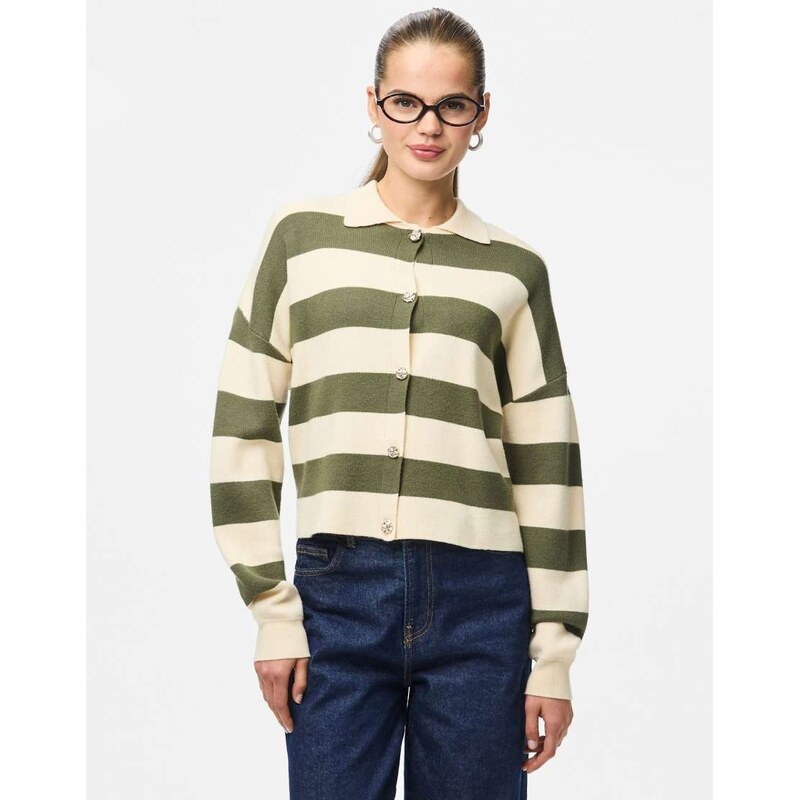 Pieces Knitted cardigan in sphagnum-Green