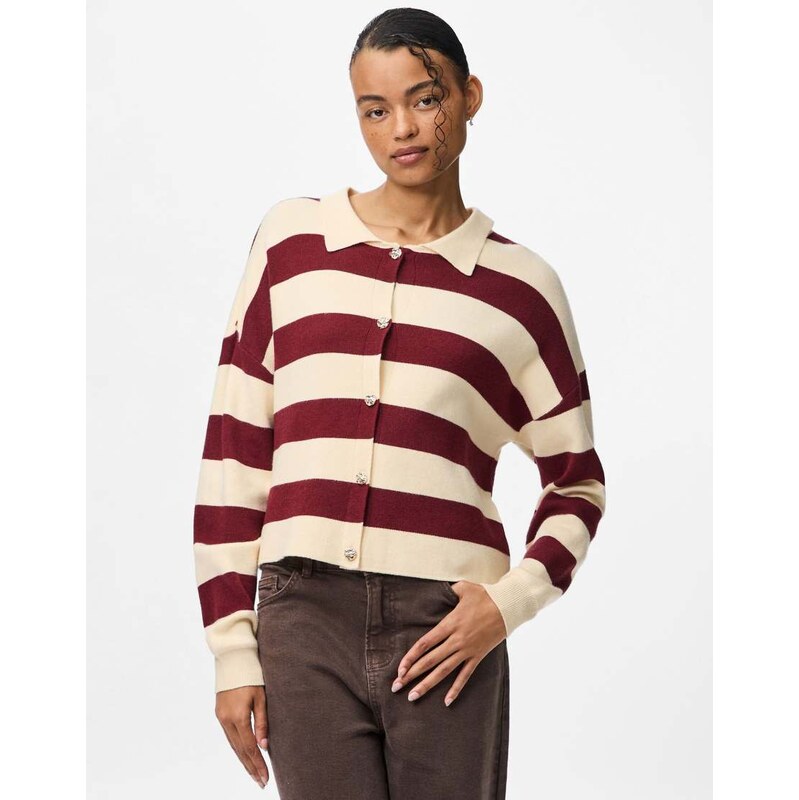 Pieces Knitted cardigan in winetasting-Red 115523246