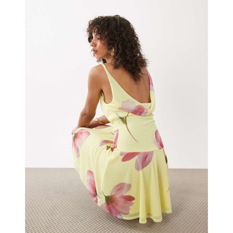 Miss Selfridge cowl neck mini dress with asymmetric hem in flower 115740930