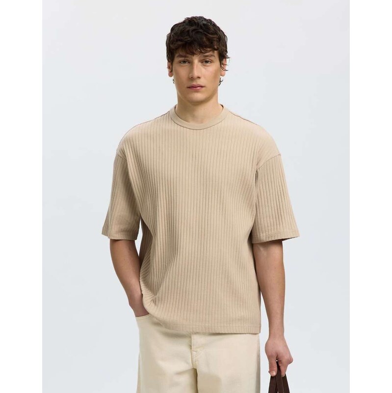 Selected T-shirt in beige-Grey
