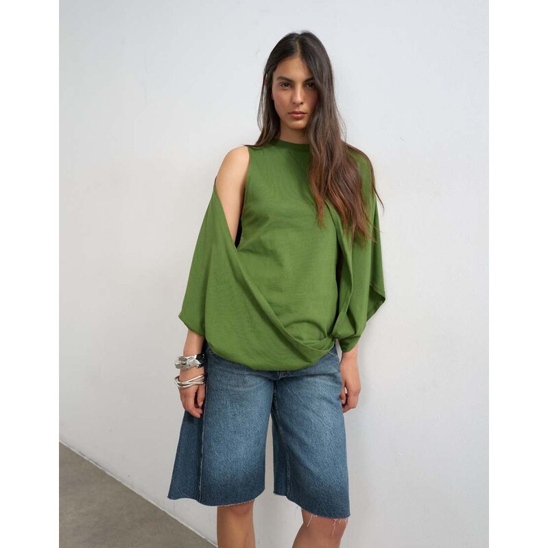 Topshop cape draped tee in pesto green