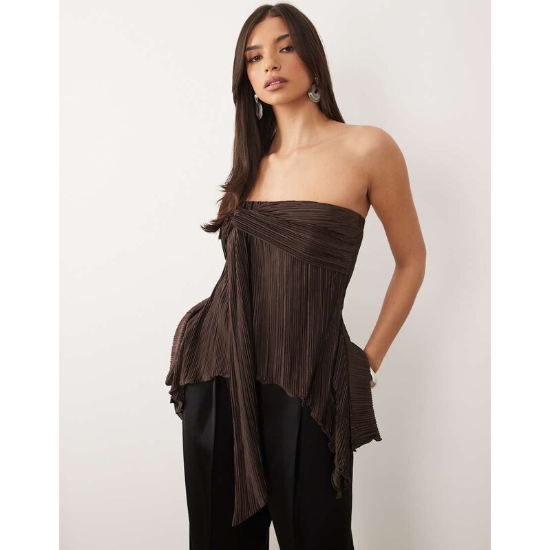 ASOS DESIGN co-ord plisse twist bust bandeau top in brown