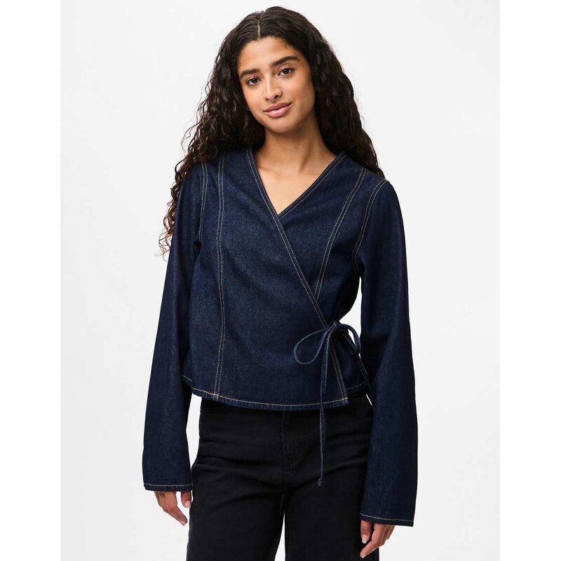 Pieces Wrap blouse in dark blue denim 1 115509465