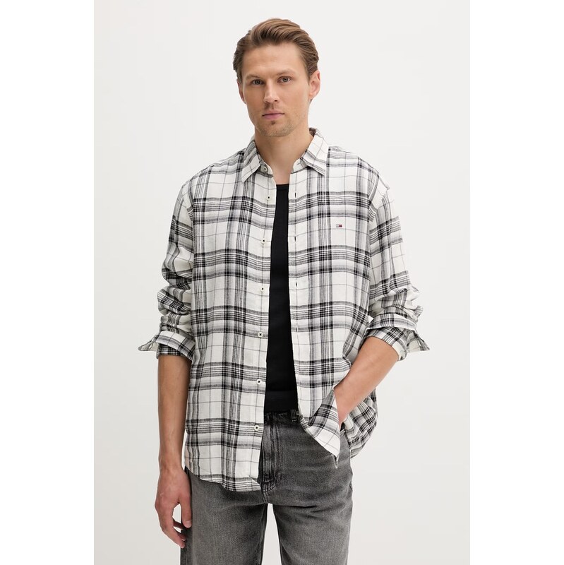 Tommy Jeans pánská košile s příměsí lnu