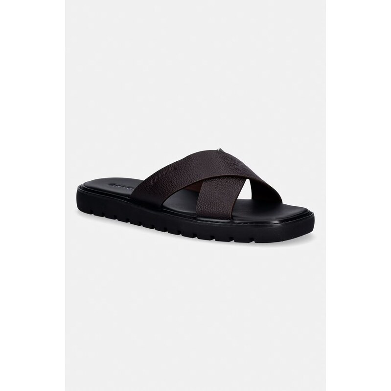 Calvin Klein pantofle pánské kožené SQ MOLDED SANDAL XCROSS LTH