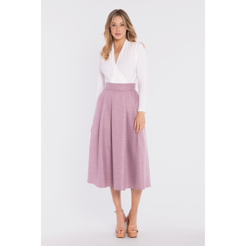 STYLOVE S430 Tvarovaná midi sukně s vysokým pasem - marsala