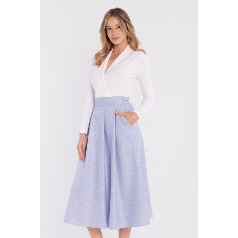 STYLOVE S430 Vzorovaná midi sukně s vysokým pasem - světle modrá 115525663