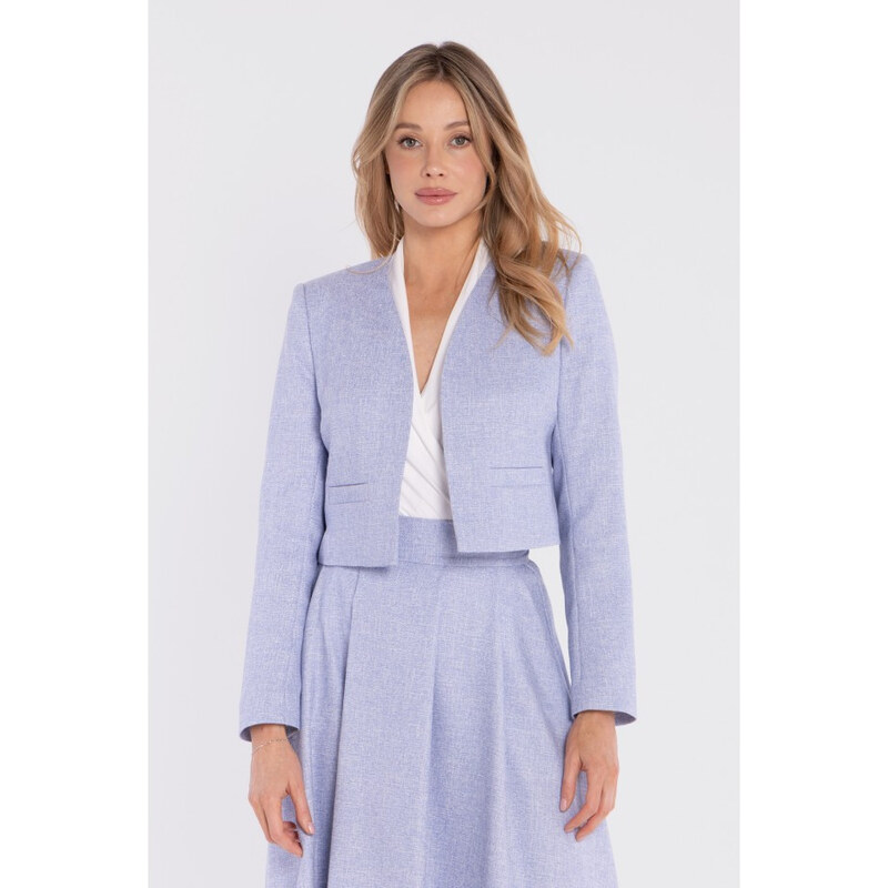 STYLOVE S429 Oříznuté sako bez límce s plnou podšívkou - světle modré 115525658
