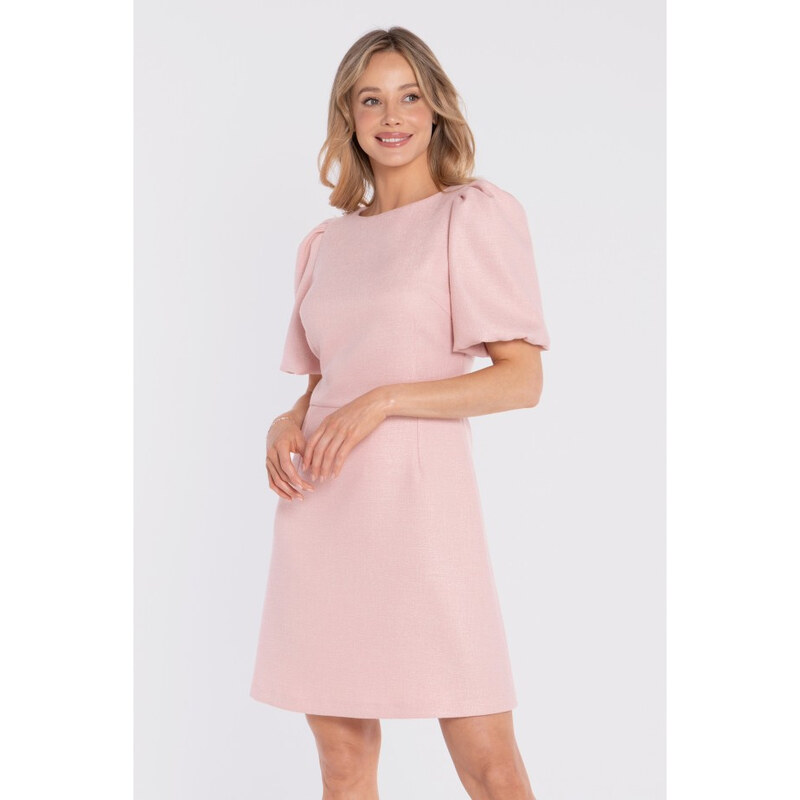 STYLOVE S431 Mini šaty s pouzdrovými rukávy - broskvové