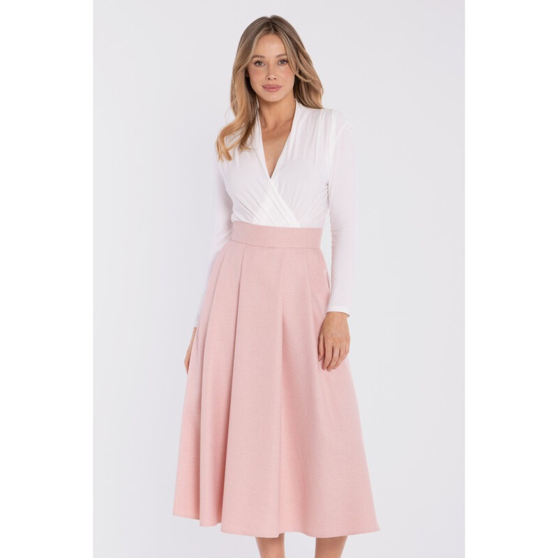 STYLOVE S430 Vzorovaná midi sukně s vysokým pasem - broskvová 115525664