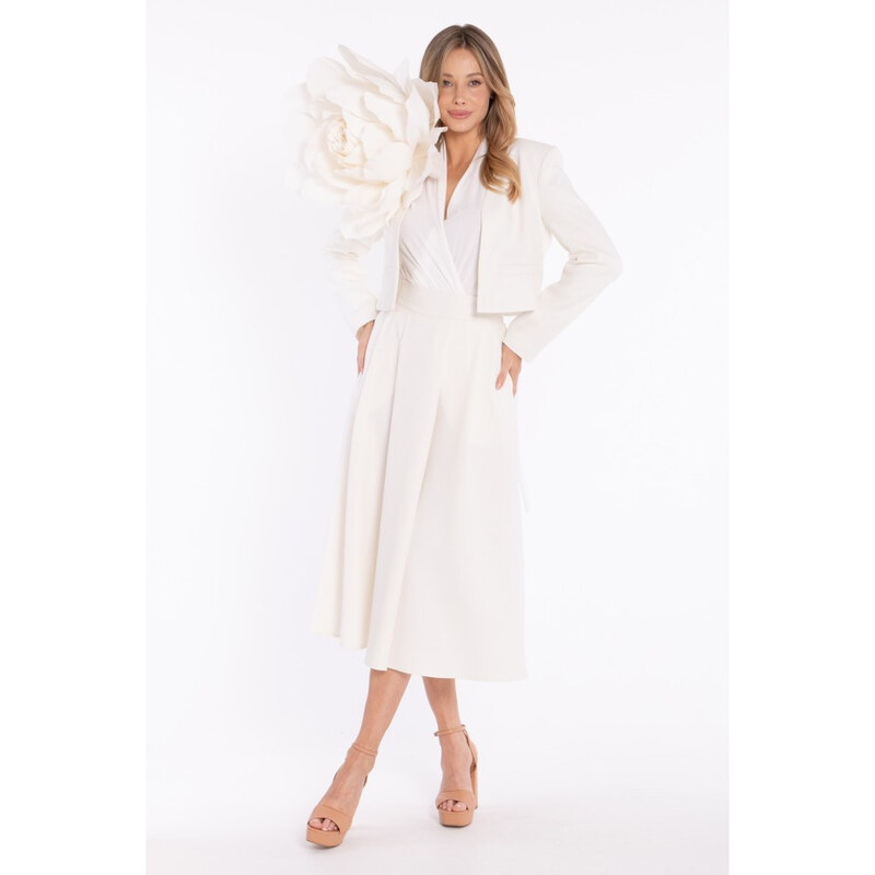 STYLOVE S430 Fared midi sukně s vysokým pasem - krémová 115525667