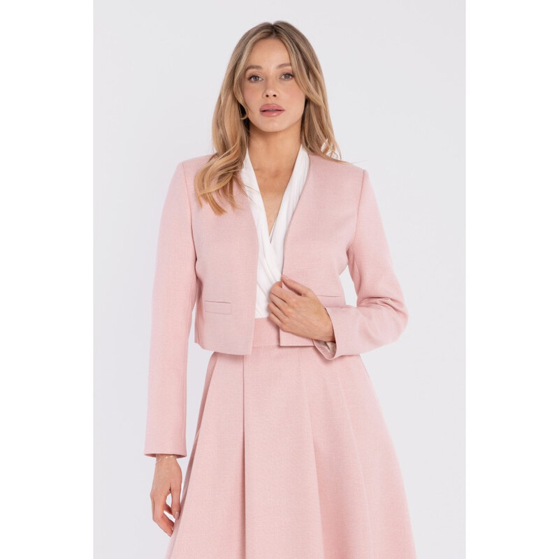 STYLOVE S429 Oříznuté sako bez límce s plnou podšívkou - broskvová 115525659