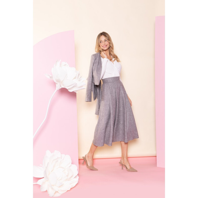 STYLOVE S430 Fared midi sukně s vysokým pasem - grafitová 115525665