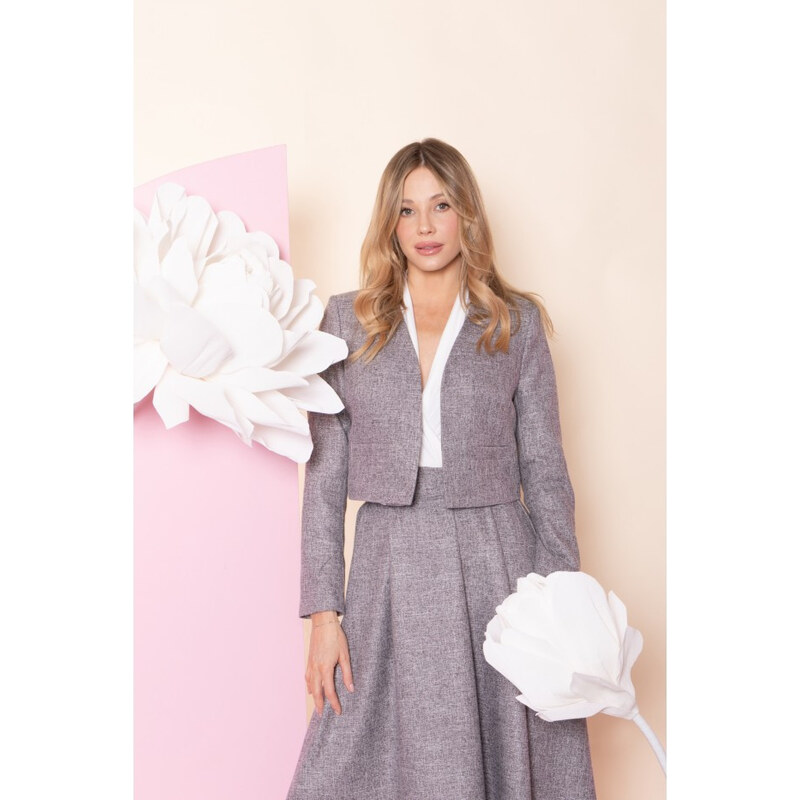 STYLOVE S429 Oříznuté sako bez límce s plnou podšívkou - grafitová 115525660