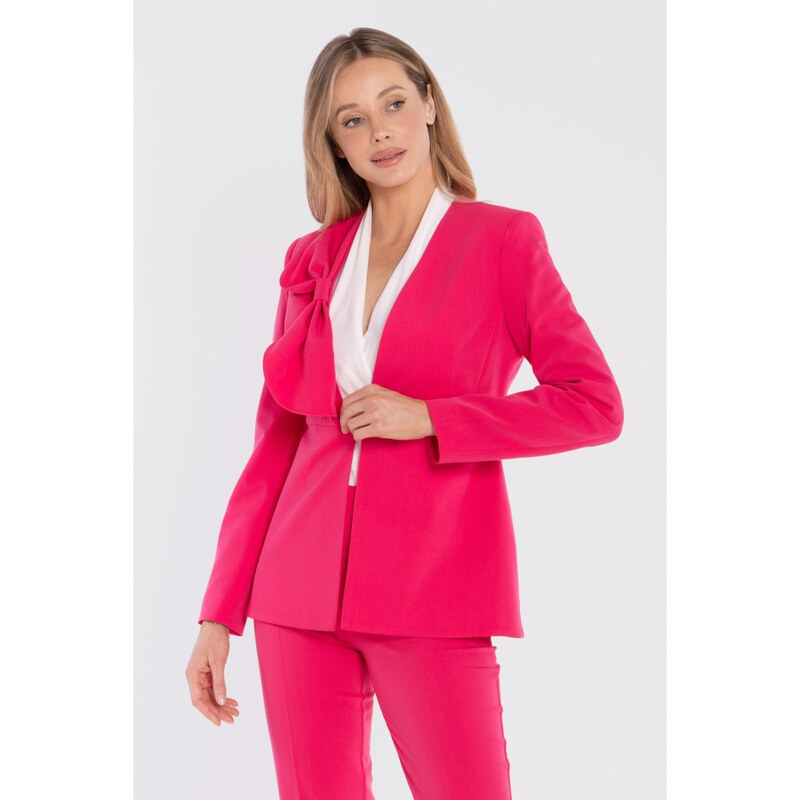 STYLOVE S432 Elegantní sako s ozdobnou mašlí - růžové 115525676