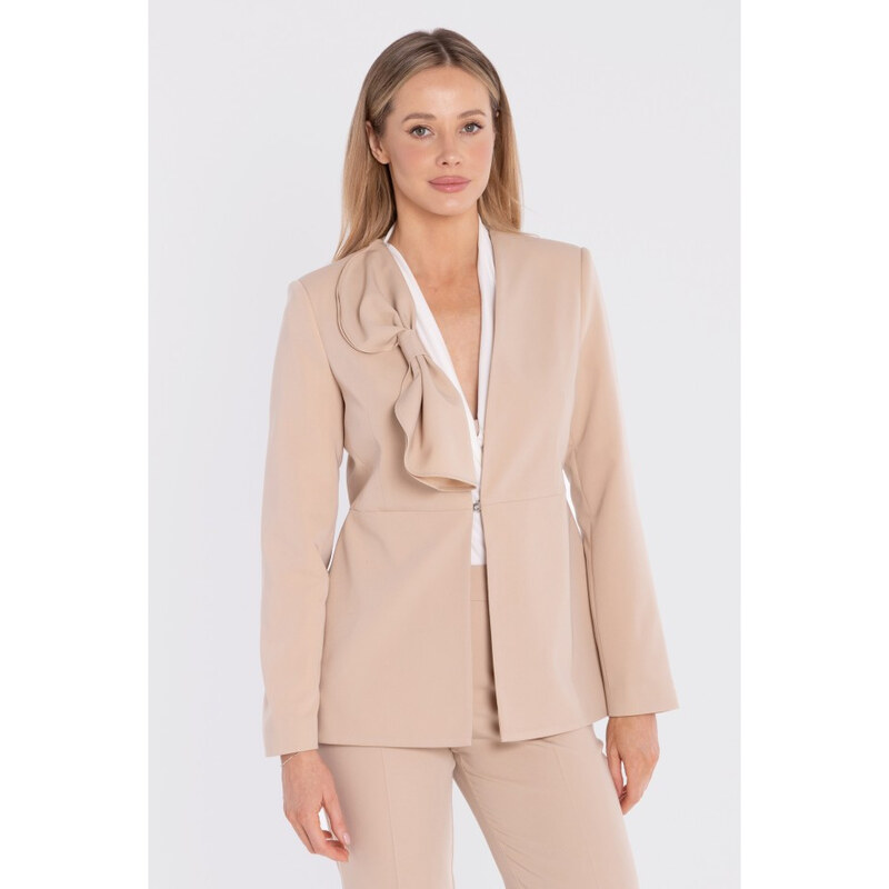 STYLOVE S432 Elegantní sako s ozdobnou mašlí - béžové 115525673