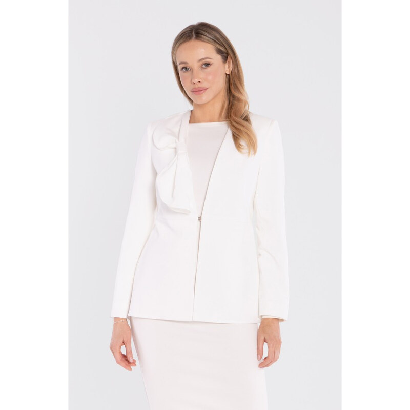 STYLOVE S432 Elegantní sako s ozdobnou mašlí - ecru 115525674