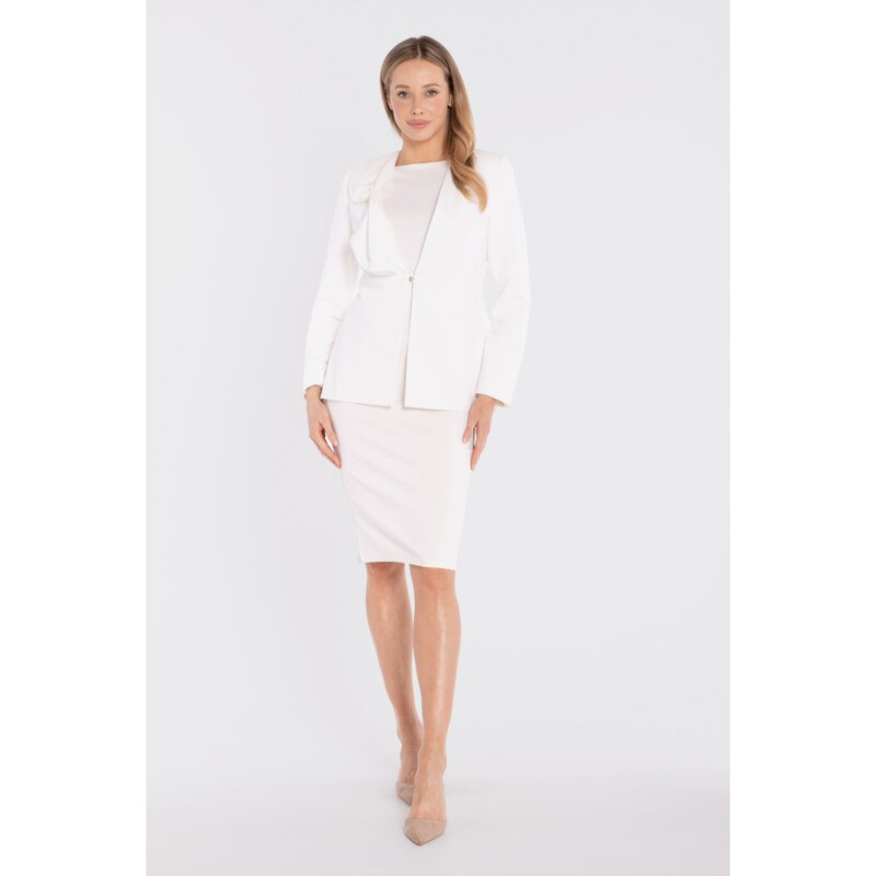 model 22152250 Elegantní sako s ozdobnou mašlí ecru - STYLOVE