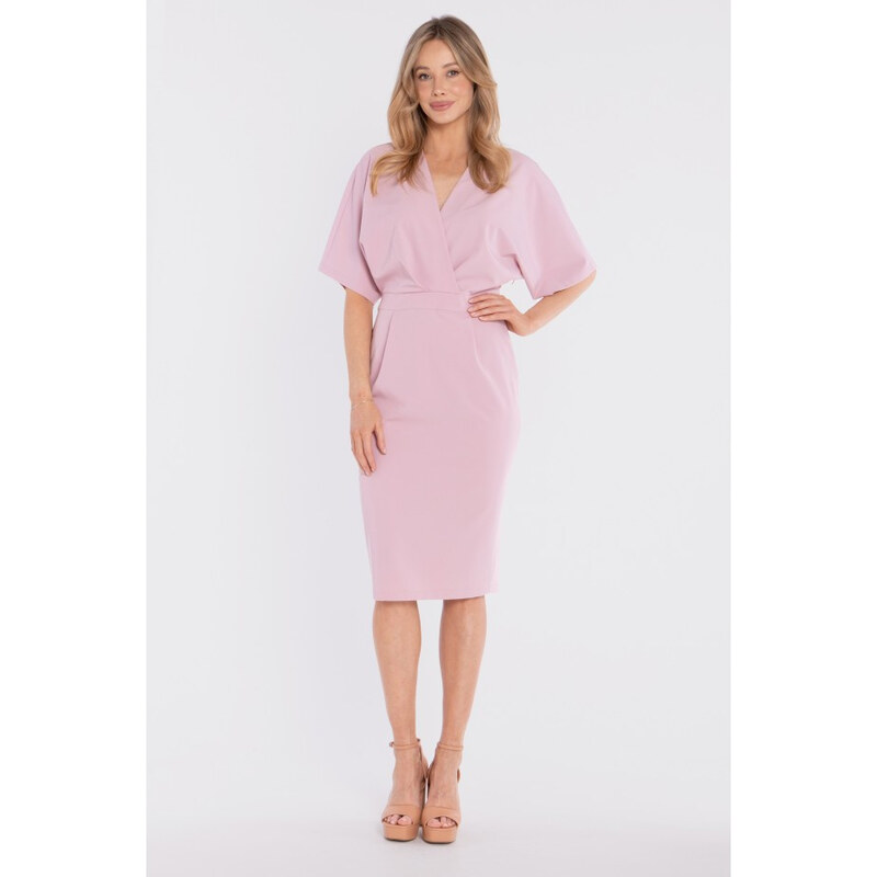 STYLOVE S434 Midi šaty se zavinovacím střihem - lila