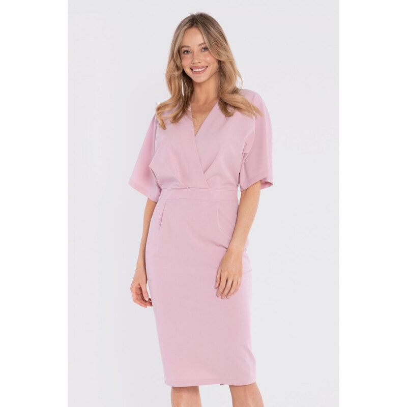 model 22152322 Midi šaty se zavinovacím střihem lila - STYLOVE