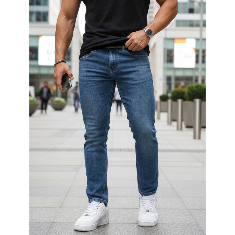 Pánské džíny slim fit s páskem modré FashionStreet UX4485