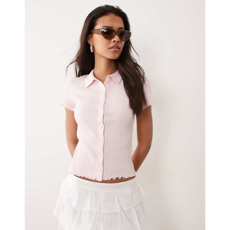 Miss Selfridge fitted shirt with lettuce edge in pink-Multi 115526050