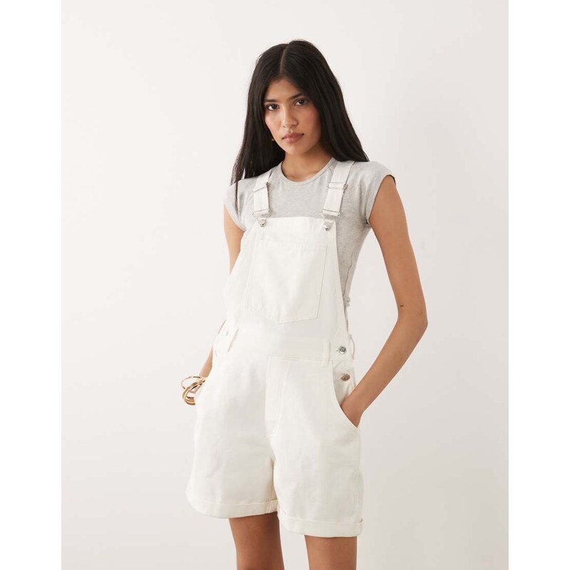 Miss Selfridge dungaree playsuit in ecru-Blue 115526128