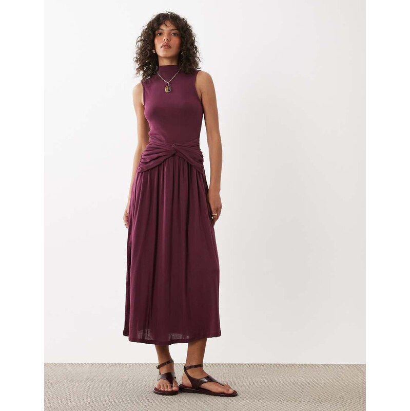 ASOS DESIGN funnel neck maxi dress with twist waist detail in
