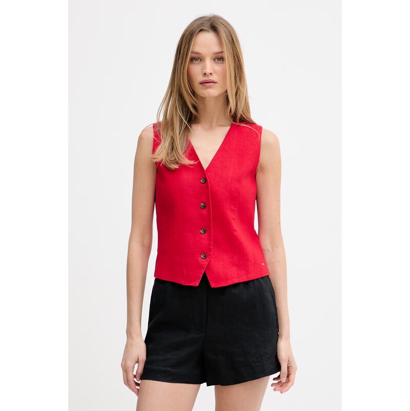 Tommy Hilfiger jednořadá vesta dámská se lnem 115530308