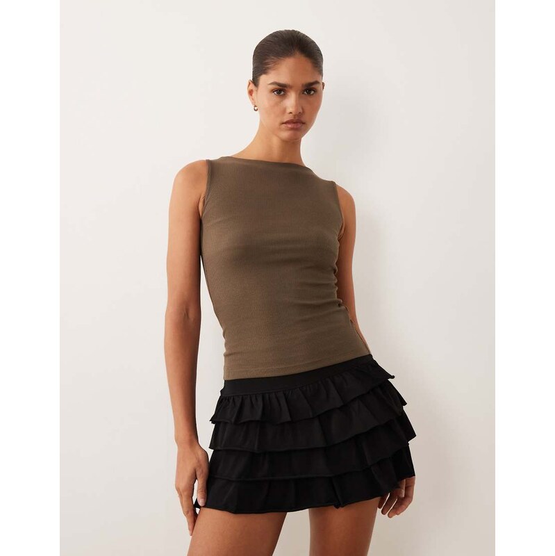 Brave Soul high neck vest top in truffle-Neutral