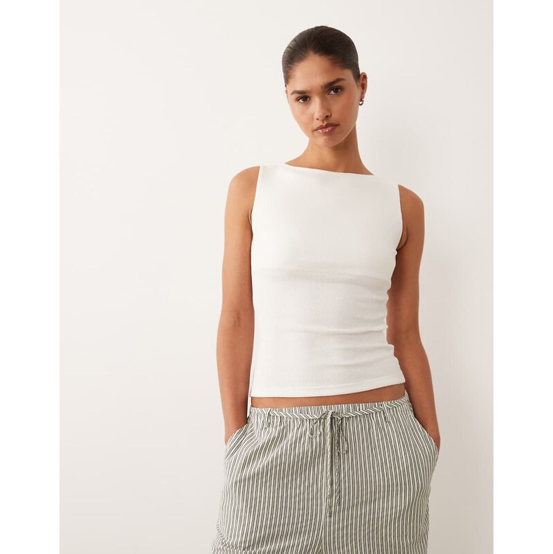 Brave Soul high neck vest top in off white