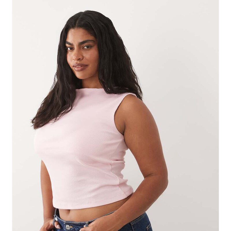 Brave Soul Plus Brave Soul Curve high neck vest top in pale pink