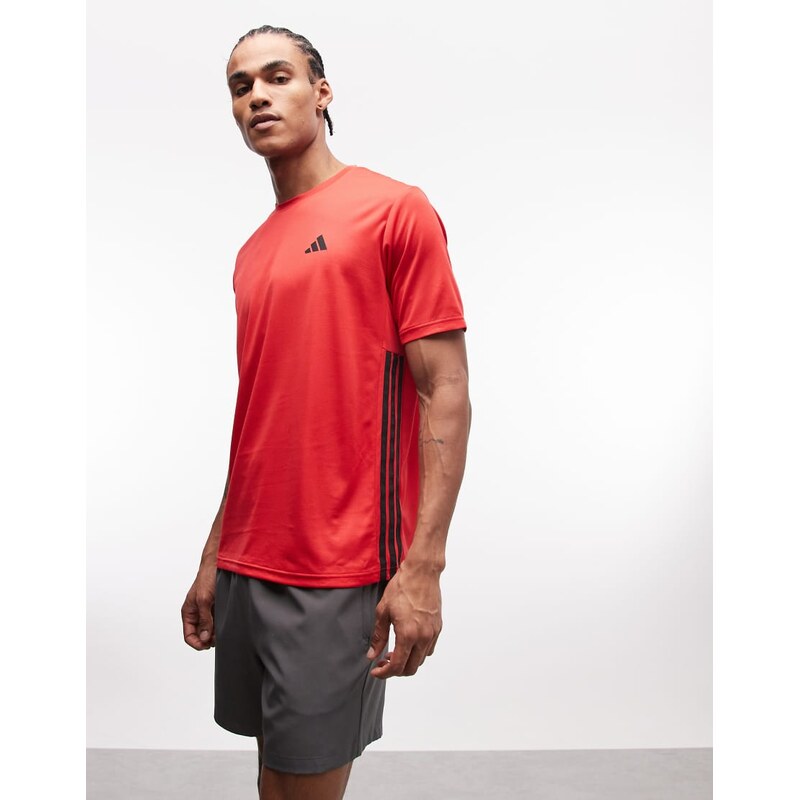 adidas performance adidas Training Essentials 3 stripe t-shirt in red-Black