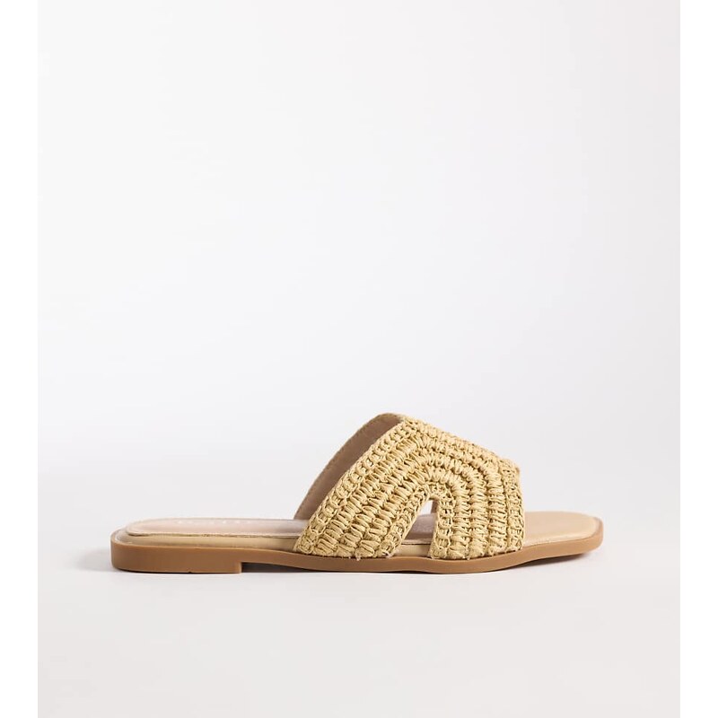 RAID Wide Fit Coraline flat slider sandals in camel raffia