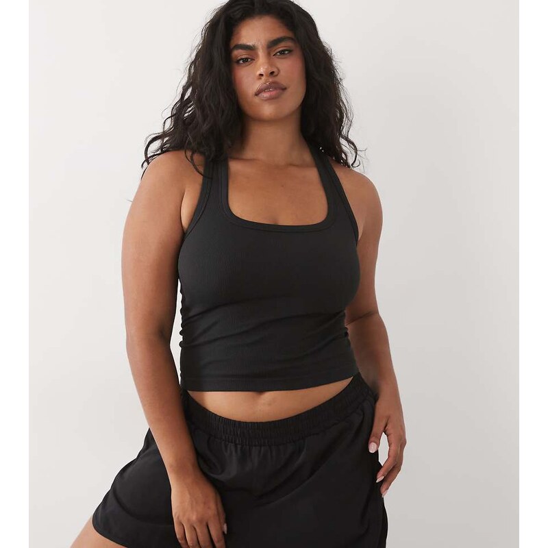 4505 Curve seamless rib scoop neck vest with racer back in black