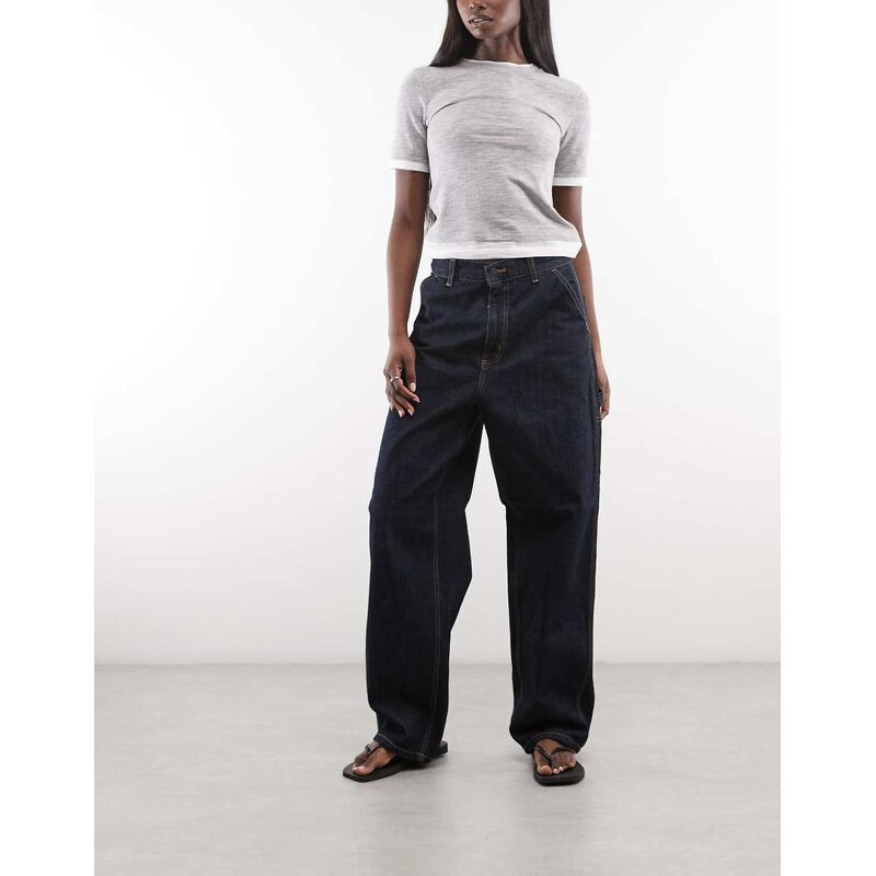 Carhartt WIP brandon single knee jeans in dark wash-Blue