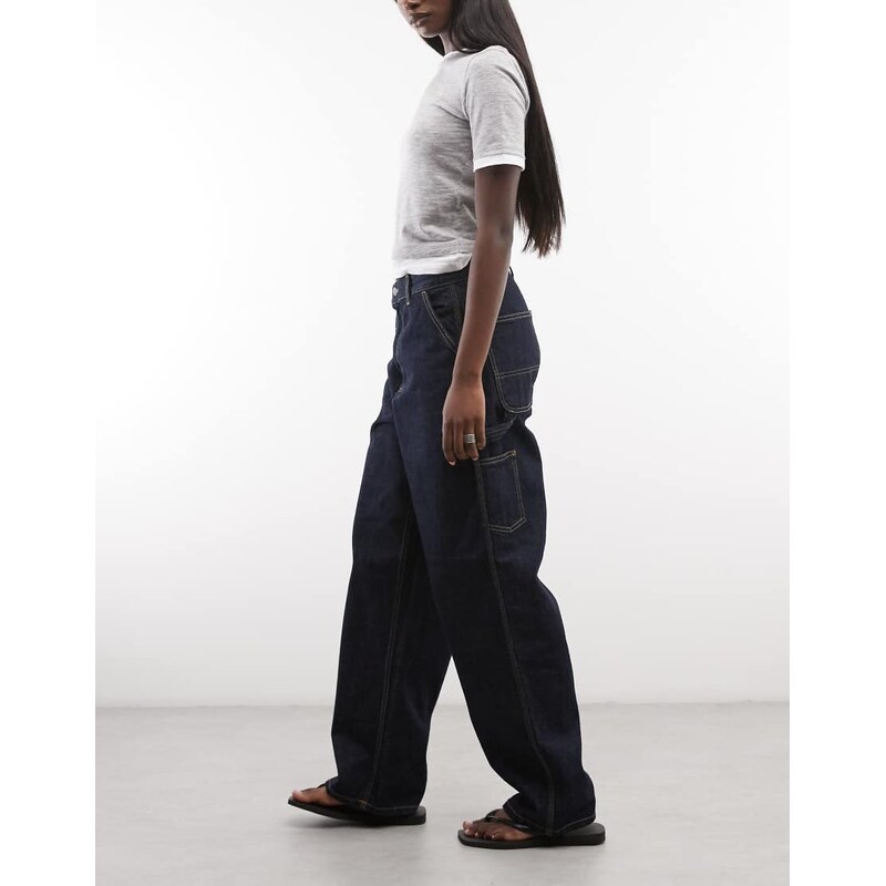 Carhartt WIP brandon single knee jeans in dark wash-Blue