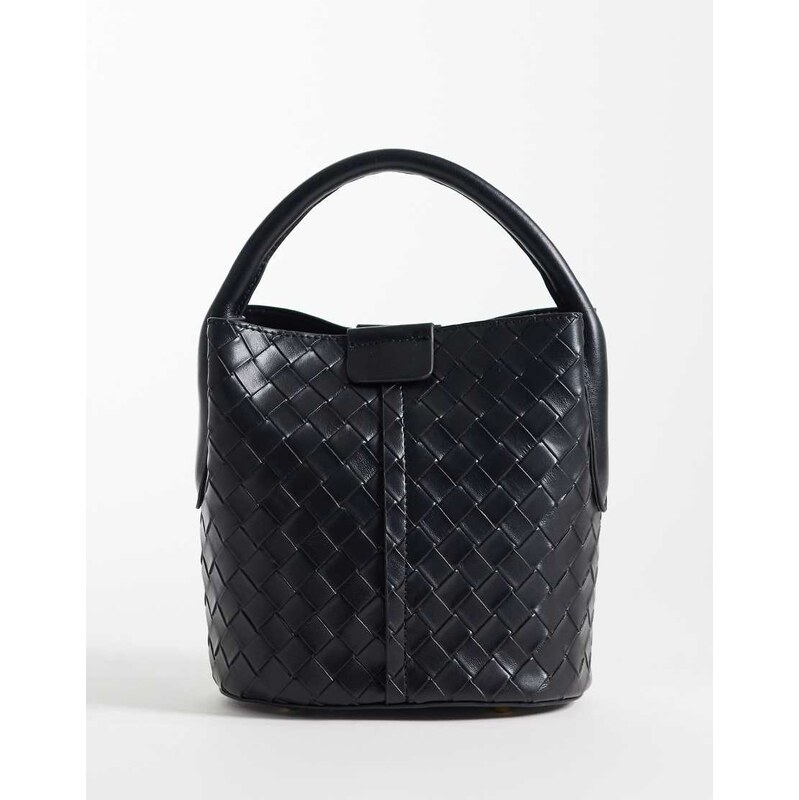 ASOS DESIGN weave bucket bag with detachable cross body strap in black